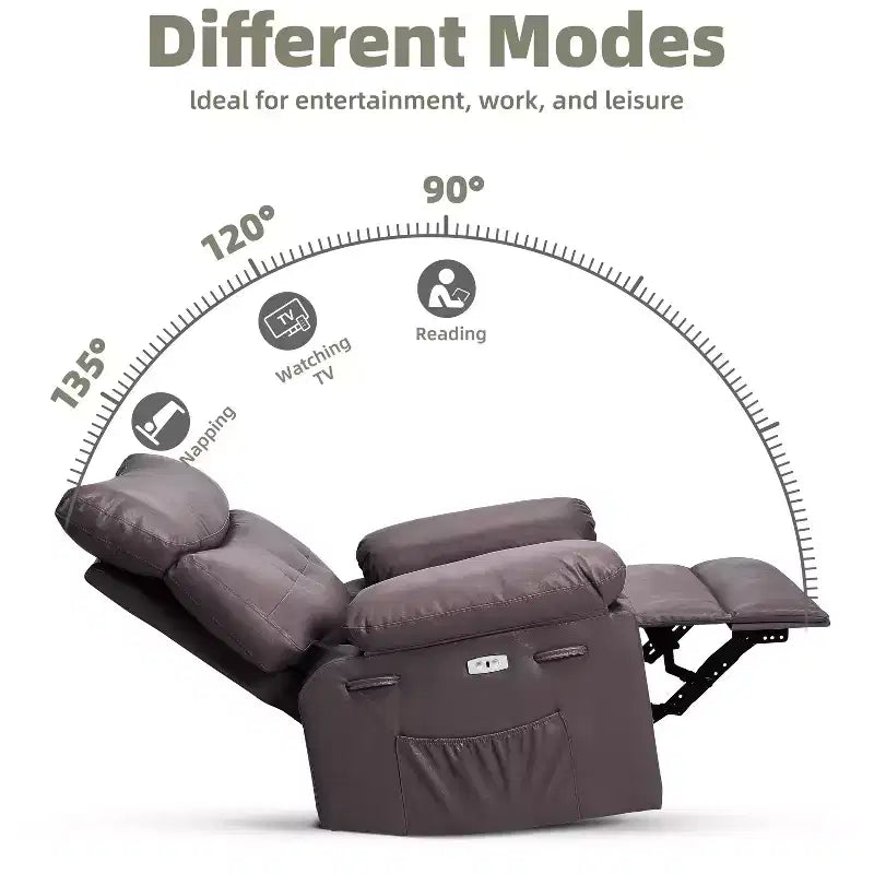 Fauteuil inclinable large surdimensionné - Fauteuil inclinable pivotant à 360 degrés, grand fauteuil inclinable manuel en cuir PU, avec rembourrage en éponge 1,5X et mécanisme d'inclinaison facile