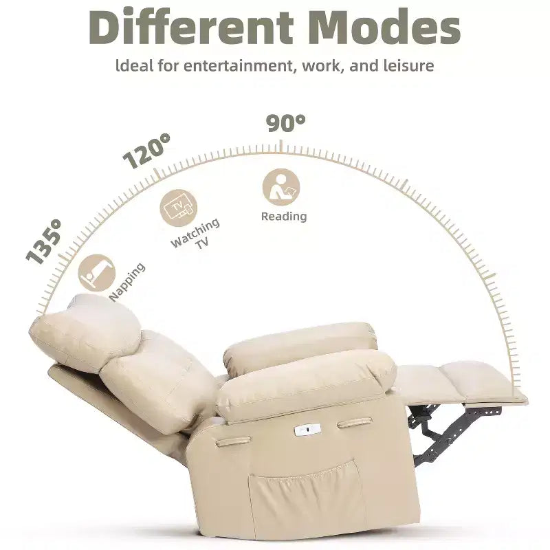 Fauteuil inclinable large surdimensionné - Fauteuil inclinable pivotant à 360 degrés, grand fauteuil inclinable manuel en cuir PU, avec rembourrage en éponge 1,5X et mécanisme d'inclinaison facile
