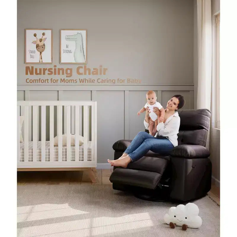 Fauteuil inclinable large surdimensionné - Fauteuil inclinable pivotant à 360 degrés, grand fauteuil inclinable manuel en cuir PU, avec rembourrage en éponge 1,5X et mécanisme d'inclinaison facile