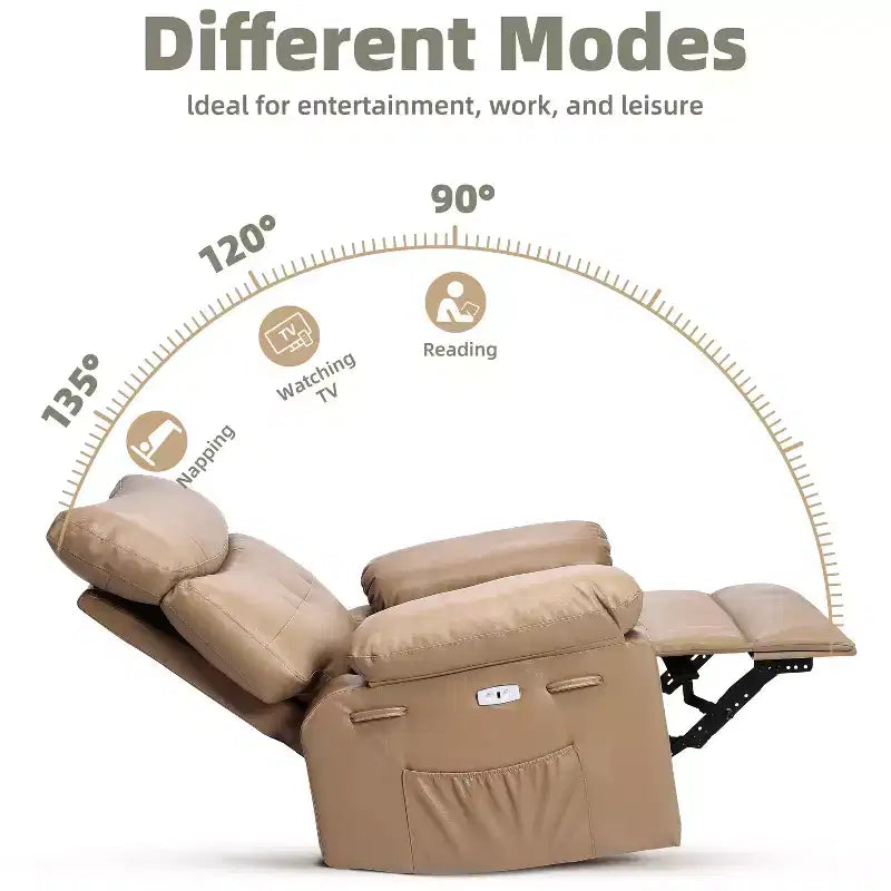 Fauteuil inclinable large surdimensionné - Fauteuil inclinable pivotant à 360 degrés, grand fauteuil inclinable manuel en cuir PU, avec rembourrage en éponge 1,5X et mécanisme d'inclinaison facile