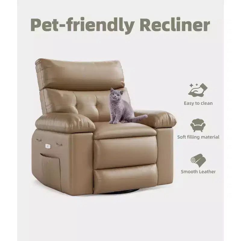 Fauteuil inclinable large surdimensionné - Fauteuil inclinable pivotant à 360 degrés, grand fauteuil inclinable manuel en cuir PU, avec rembourrage en éponge 1,5X et mécanisme d'inclinaison facile