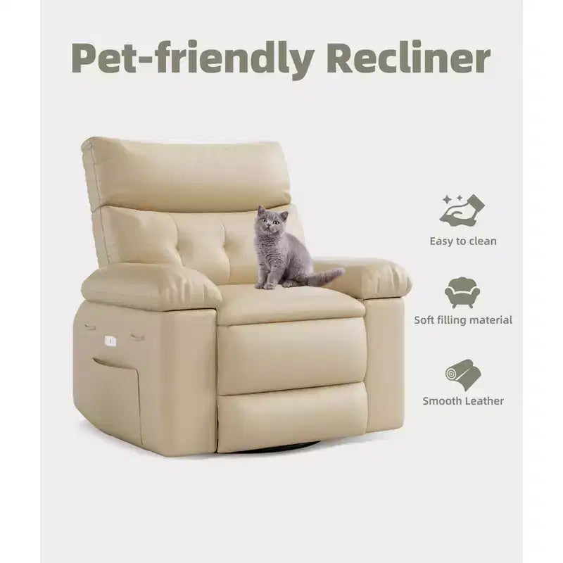 Fauteuil inclinable large surdimensionné - Fauteuil inclinable pivotant à 360 degrés, grand fauteuil inclinable manuel en cuir PU, avec rembourrage en éponge 1,5X et mécanisme d'inclinaison facile