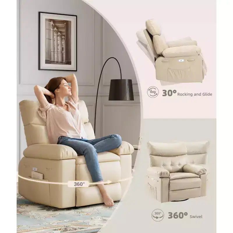Fauteuil inclinable large surdimensionné - Fauteuil inclinable pivotant à 360 degrés, grand fauteuil inclinable manuel en cuir PU, avec rembourrage en éponge 1,5X et mécanisme d'inclinaison facile