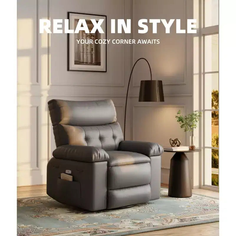 Fauteuil inclinable large surdimensionné - Fauteuil inclinable pivotant à 360 degrés, grand fauteuil inclinable manuel en cuir PU, avec rembourrage en éponge 1,5X et mécanisme d'inclinaison facile