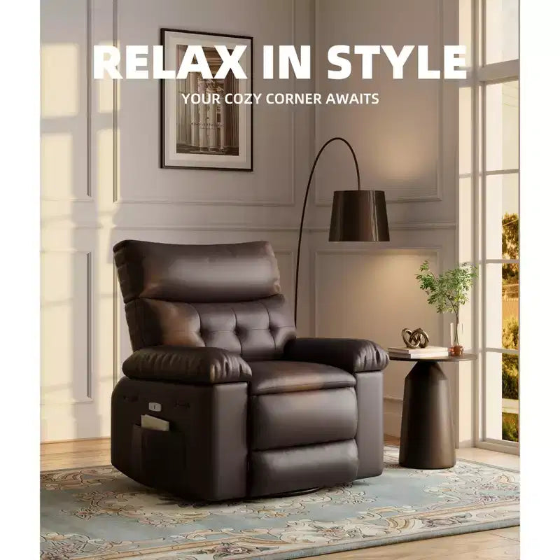 Fauteuil inclinable large surdimensionné - Fauteuil inclinable pivotant à 360 degrés, grand fauteuil inclinable manuel en cuir PU, avec rembourrage en éponge 1,5X et mécanisme d'inclinaison facile