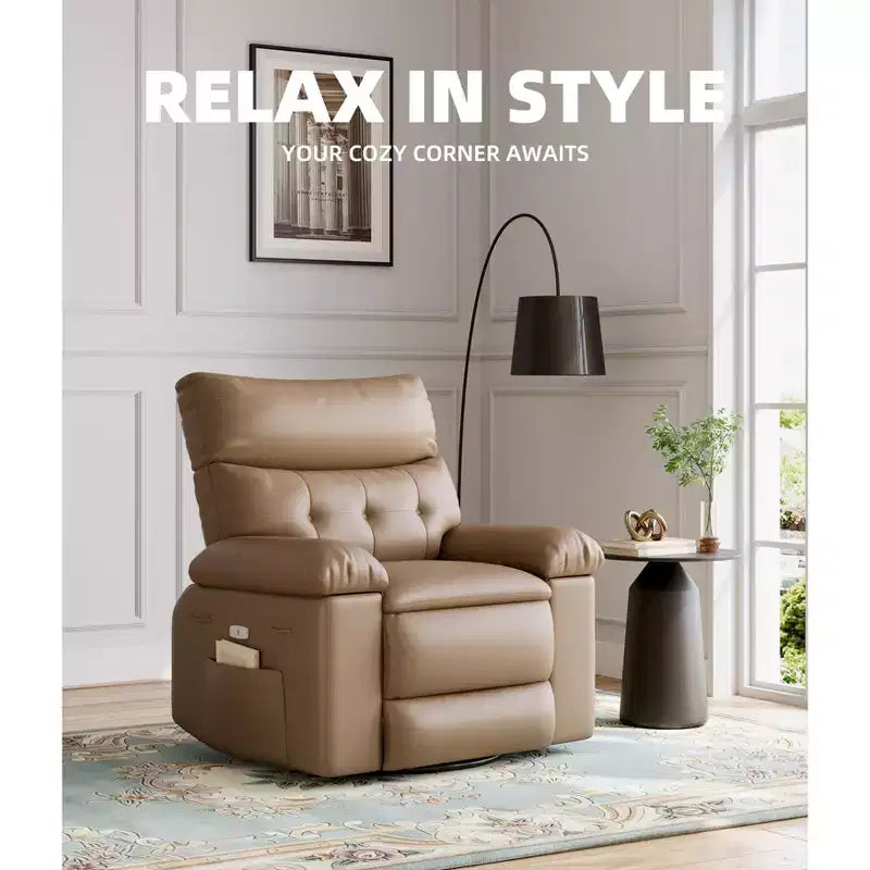 Fauteuil inclinable large surdimensionné - Fauteuil inclinable pivotant à 360 degrés, grand fauteuil inclinable manuel en cuir PU, avec rembourrage en éponge 1,5X et mécanisme d'inclinaison facile