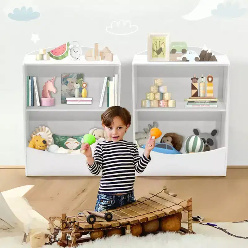 Étagère à livres pour enfants, organiseur de rangement de livres, bibliothèque pour enfants à 2 niveaux avec compartiments ouverts pour chambre à coucher, salon, salle de jeux