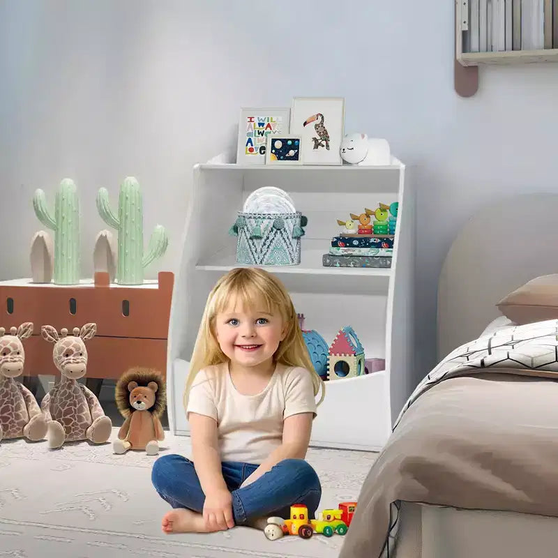 Étagère à livres pour enfants, organiseur de rangement de livres, bibliothèque pour enfants à 2 niveaux avec compartiments ouverts pour chambre à coucher, salon, salle de jeux