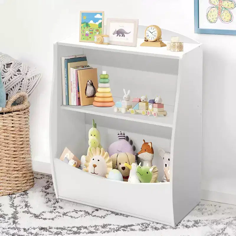 Étagère à livres pour enfants, organiseur de rangement de livres, bibliothèque pour enfants à 2 niveaux avec compartiments ouverts pour chambre à coucher, salon, salle de jeux