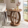 Lantine Round End Table with Storage, Farmhouse Nightstand or Accent Table for Living Room, Bedroom, Rustic Brown Wooden Side Table