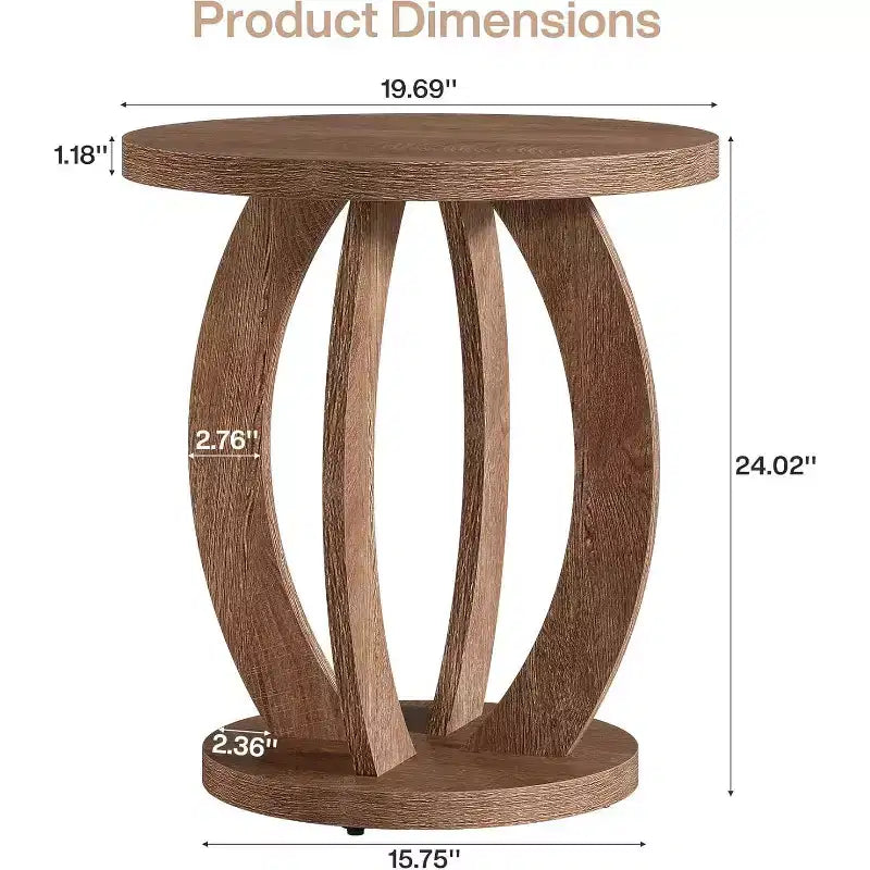 Table d'appoint ronde avec rangement, table de chevet ou table d'appoint de style rustique pour salon, chambre à coucher, petite table d'appoint en bois marron rustique