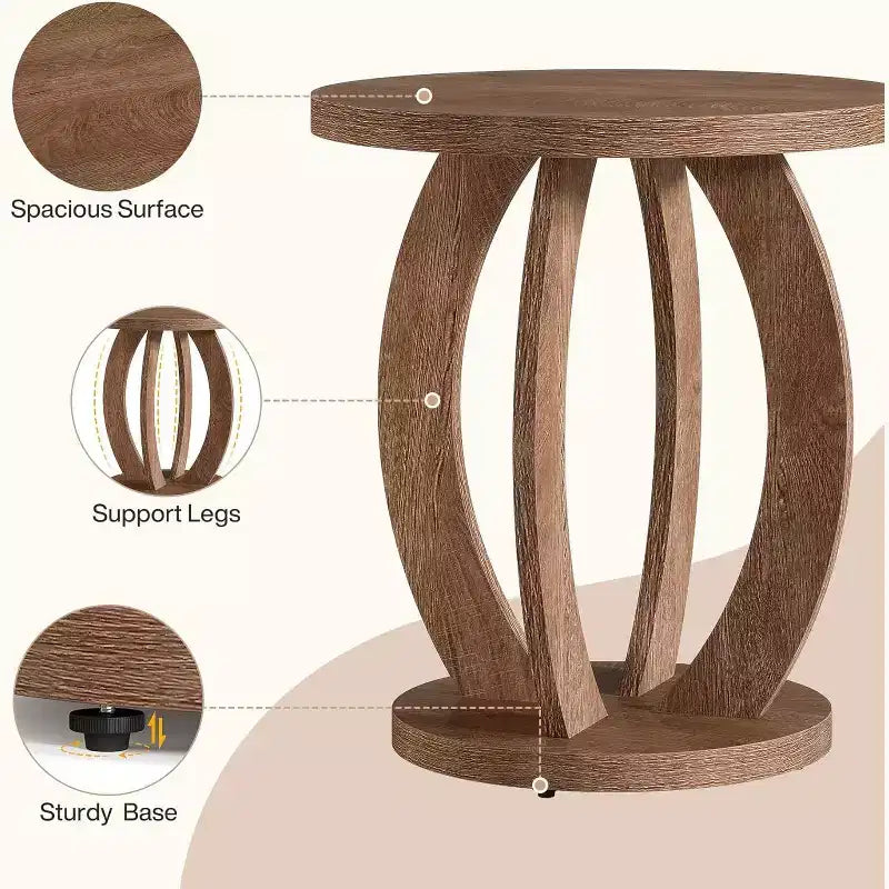 Table d'appoint ronde avec rangement, table de chevet ou table d'appoint de style rustique pour salon, chambre à coucher, petite table d'appoint en bois marron rustique