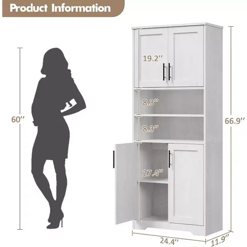 Armoire de rangement de 170 cm de hauteur avec étagères réglables, colonne de salle de bain moderne avec portes et étagères ouvertes, blanche