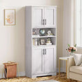 Armoire de rangement de 170 cm de hauteur avec étagères réglables, colonne de salle de bain moderne avec portes et étagères ouvertes, blanche