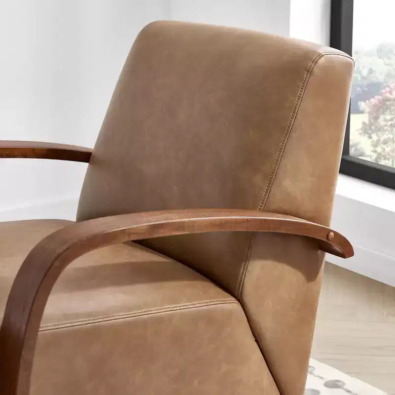 Fauteuil d'appoint pivotant moderne avec accoudoirs en bois en forme de U