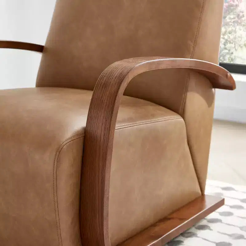 Fauteuil d'appoint pivotant moderne avec accoudoirs en bois en forme de U