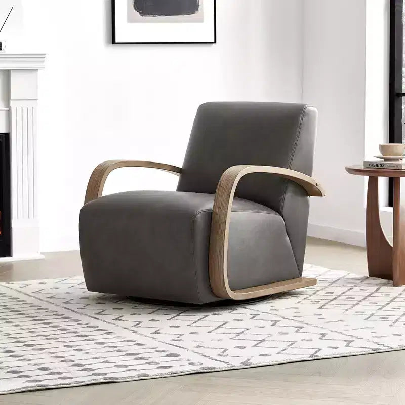 Fauteuil d'appoint pivotant moderne avec accoudoirs en bois en forme de U
