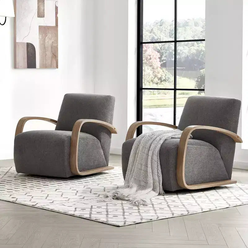 Fauteuil d'appoint pivotant moderne avec accoudoirs en bois en forme de U