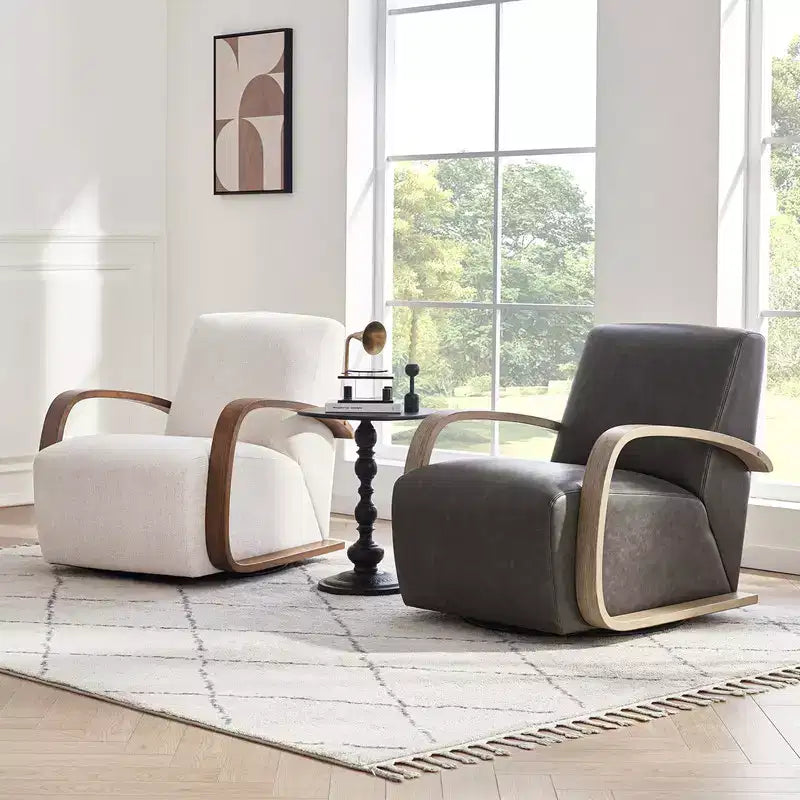 Fauteuil d'appoint pivotant moderne avec accoudoirs en bois en forme de U