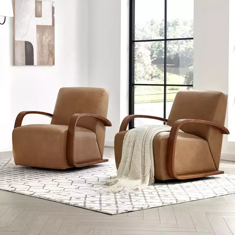 Fauteuil d'appoint pivotant moderne avec accoudoirs en bois en forme de U