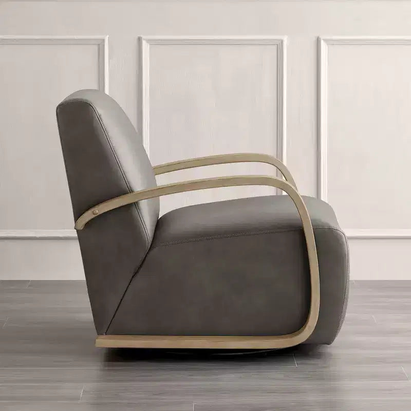 Fauteuil d'appoint pivotant moderne avec accoudoirs en bois en forme de U