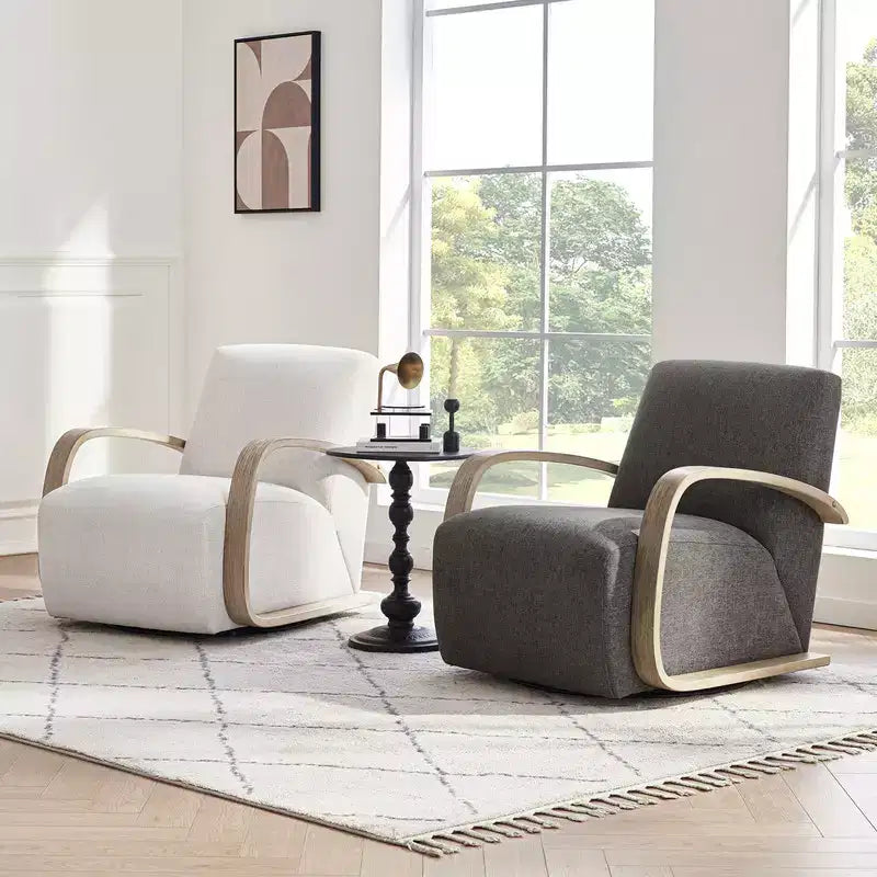 Fauteuil d'appoint pivotant moderne avec accoudoirs en bois en forme de U