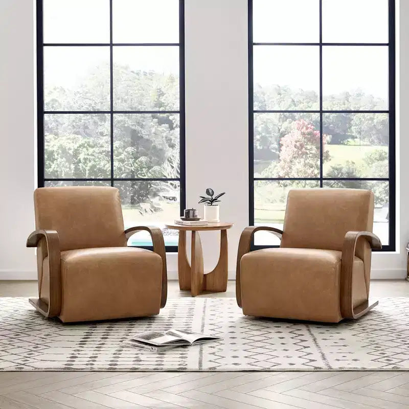 Fauteuil d'appoint pivotant moderne avec accoudoirs en bois en forme de U