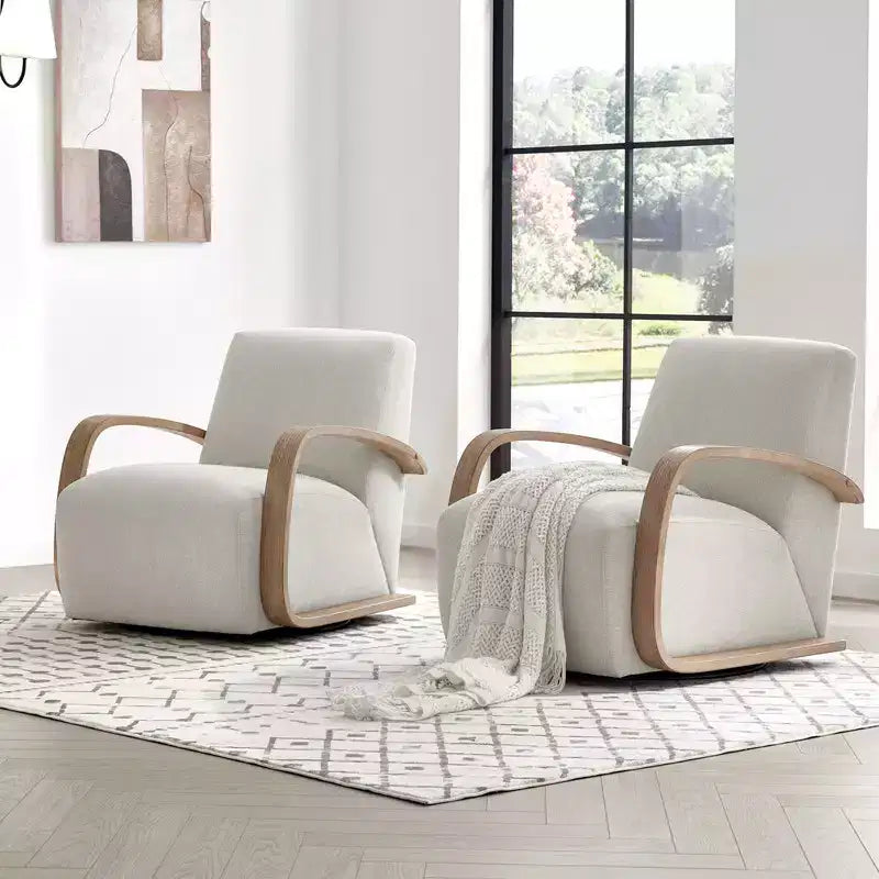 Fauteuil d'appoint pivotant moderne avec accoudoirs en bois en forme de U