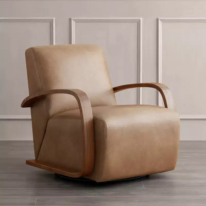 Fauteuil d'appoint pivotant moderne avec accoudoirs en bois en forme de U