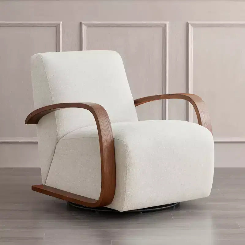 Fauteuil d'appoint pivotant moderne avec accoudoirs en bois en forme de U