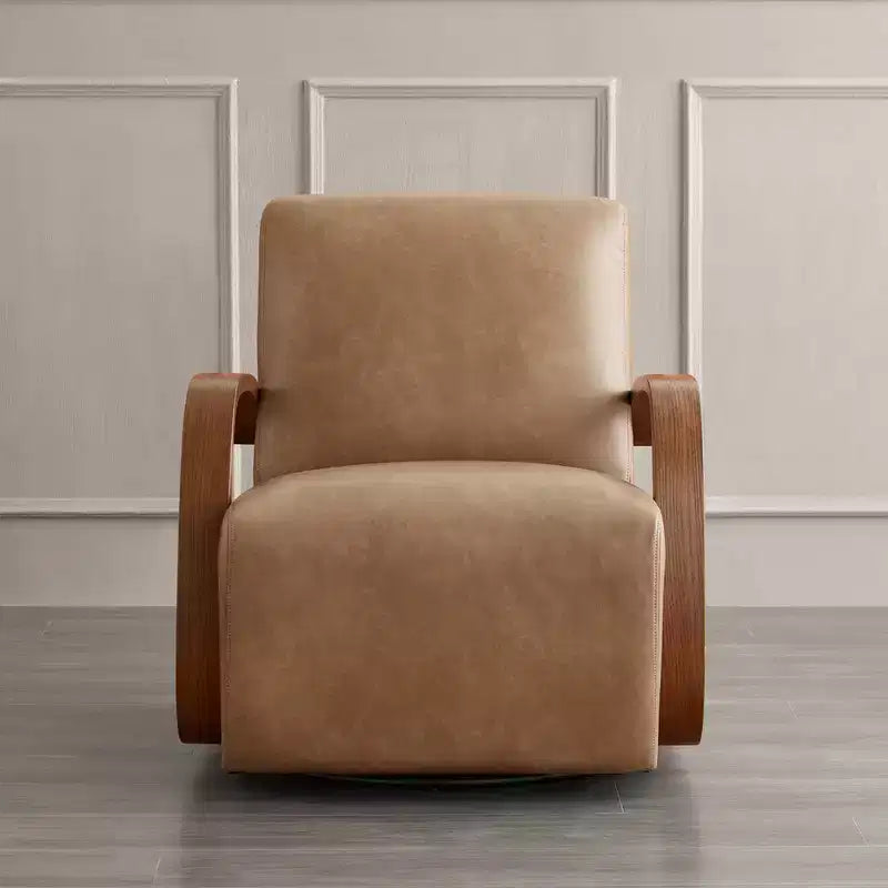 Fauteuil d'appoint pivotant moderne avec accoudoirs en bois en forme de U