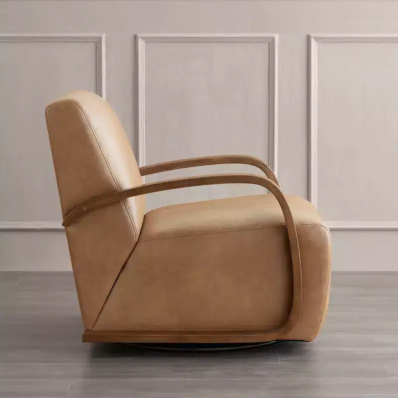 Fauteuil d'appoint pivotant moderne avec accoudoirs en bois en forme de U