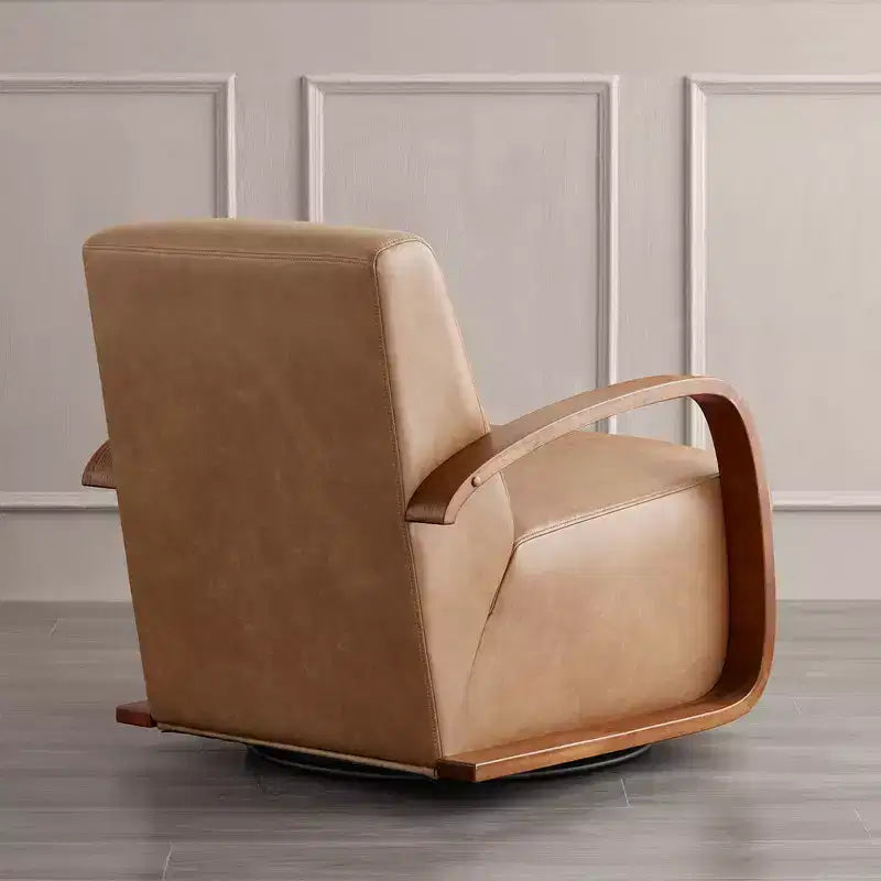 Fauteuil d'appoint pivotant moderne avec accoudoirs en bois en forme de U