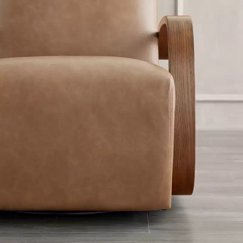 Fauteuil d'appoint pivotant moderne avec accoudoirs en bois en forme de U