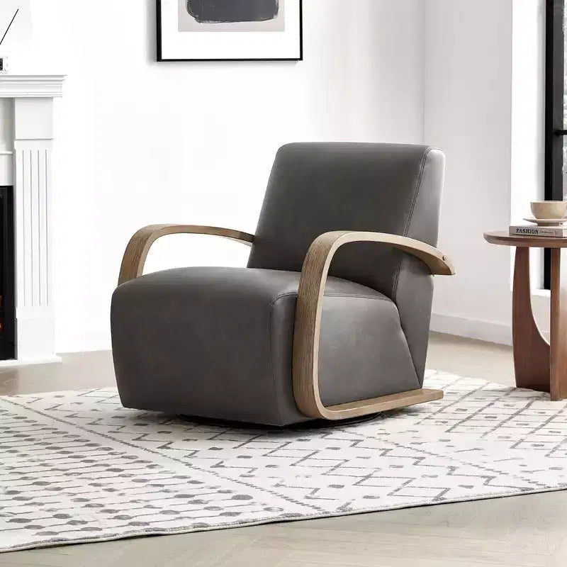 Fauteuil d'appoint pivotant moderne avec accoudoirs en bois en forme de U