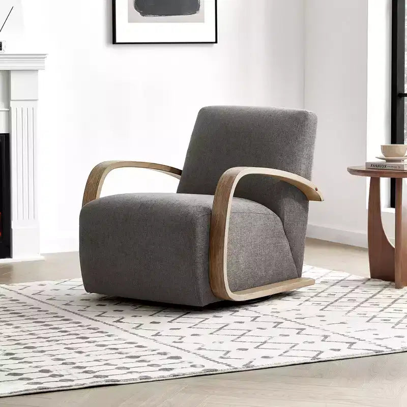 Fauteuil d'appoint pivotant moderne avec accoudoirs en bois en forme de U