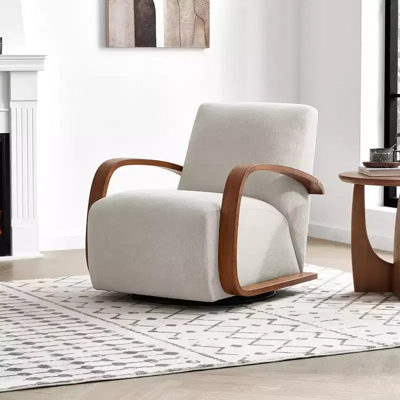 Fauteuil d'appoint pivotant moderne avec accoudoirs en bois en forme de U