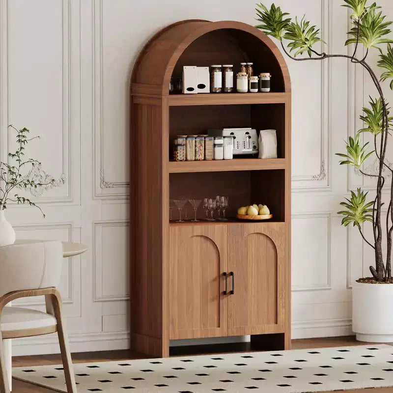 Bibliothèque haute de 180 cm avec portes cannelées et étagères ouvertes, meuble de rangement moderne à 5 niveaux pour bureau, salle à manger, salon.