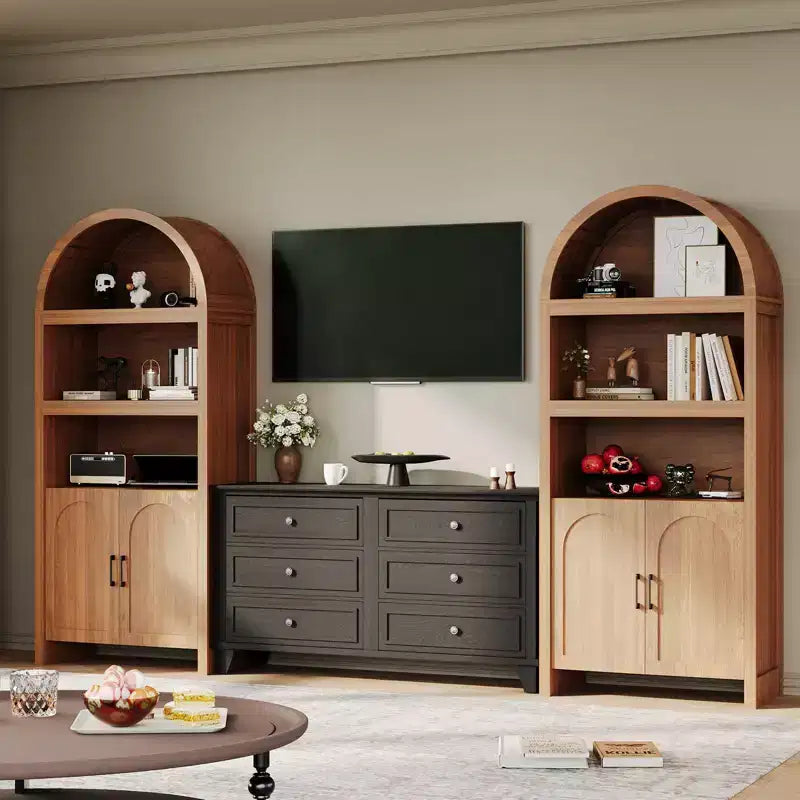 Bibliothèque haute de 180 cm avec portes cannelées et étagères ouvertes, meuble de rangement moderne à 5 niveaux pour bureau, salle à manger, salon.