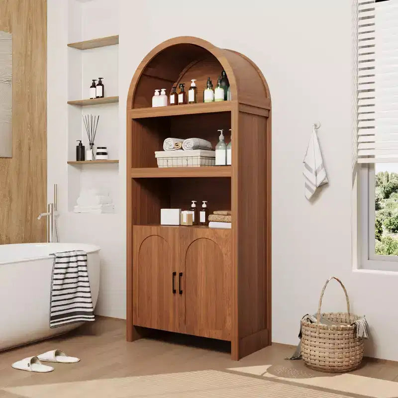 Bibliothèque haute de 180 cm avec portes cannelées et étagères ouvertes, meuble de rangement moderne à 5 niveaux pour bureau, salle à manger, salon.
