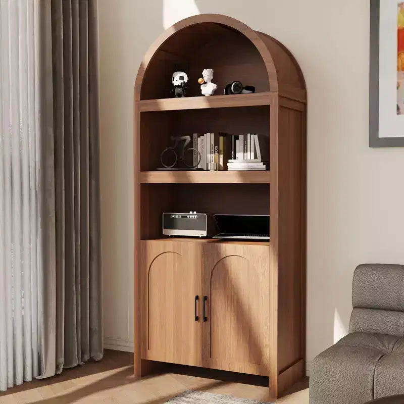 Bibliothèque haute de 180 cm avec portes cannelées et étagères ouvertes, meuble de rangement moderne à 5 niveaux pour bureau, salle à manger, salon.