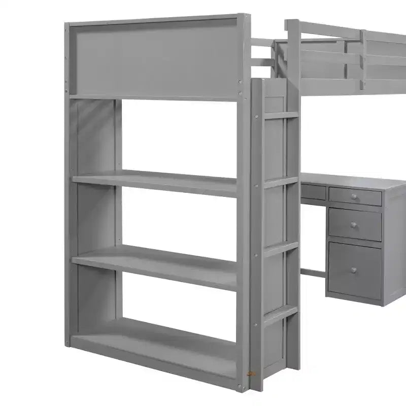 Lit mezzanine avec bureau et 4 tiroirs de rangement et 3 étagères, lit mezzanine surélevé avec bureau en L pour enfants, adolescents et adultes