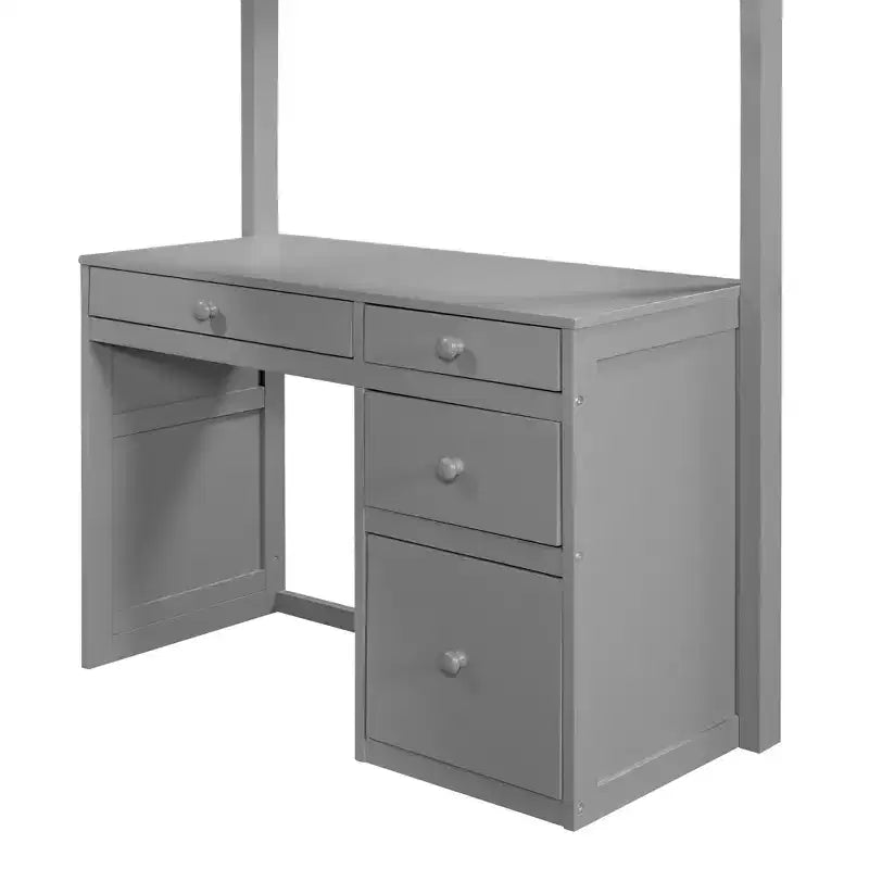Lit mezzanine avec bureau et 4 tiroirs de rangement et 3 étagères, lit mezzanine surélevé avec bureau en L pour enfants, adolescents et adultes