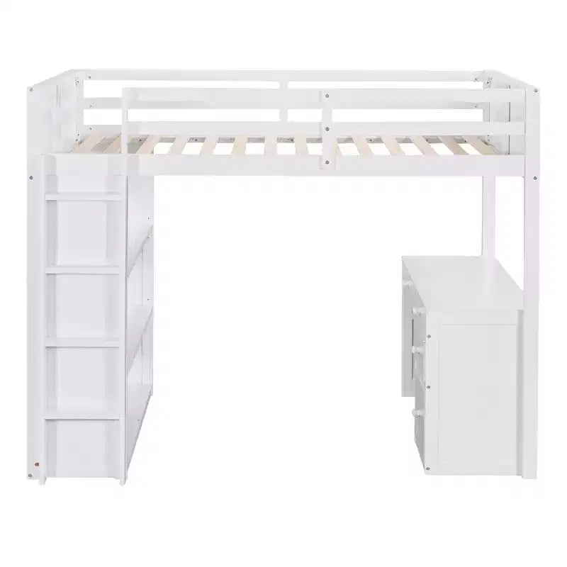 Lit mezzanine avec bureau et 4 tiroirs de rangement et 3 étagères, lit mezzanine surélevé avec bureau en L pour enfants, adolescents et adultes