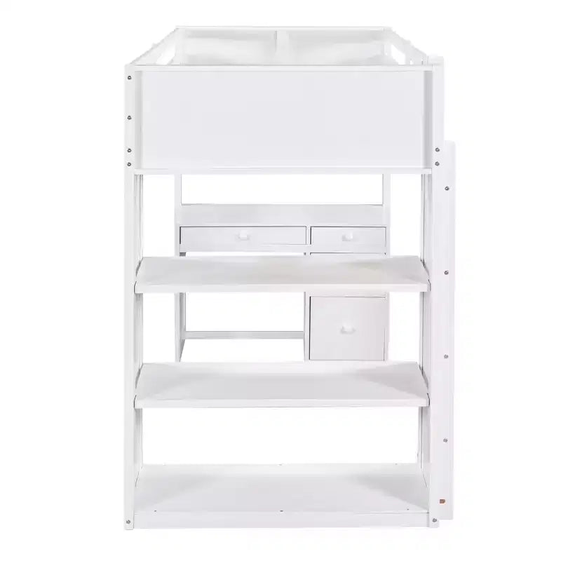 Lit mezzanine avec bureau et 4 tiroirs de rangement et 3 étagères, lit mezzanine surélevé avec bureau en L pour enfants, adolescents et adultes