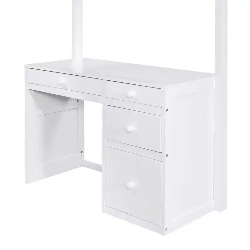 Lit mezzanine avec bureau et 4 tiroirs de rangement et 3 étagères, lit mezzanine surélevé avec bureau en L pour enfants, adolescents et adultes