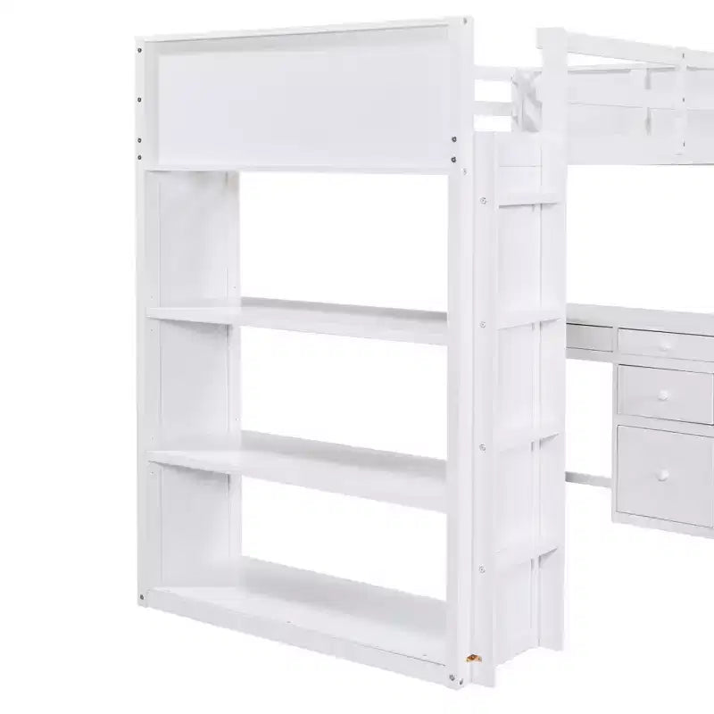 Lit mezzanine avec bureau et 4 tiroirs de rangement et 3 étagères, lit mezzanine surélevé avec bureau en L pour enfants, adolescents et adultes