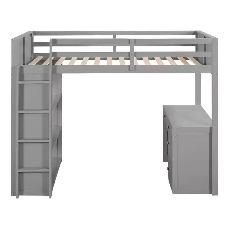 Lit mezzanine avec bureau et 4 tiroirs de rangement et 3 étagères, lit mezzanine surélevé avec bureau en L pour enfants, adolescents et adultes