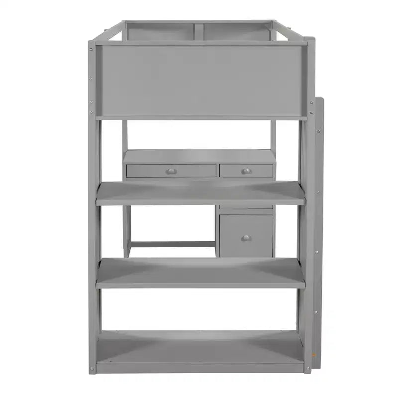 Lit mezzanine avec bureau et 4 tiroirs de rangement et 3 étagères, lit mezzanine surélevé avec bureau en L pour enfants, adolescents et adultes