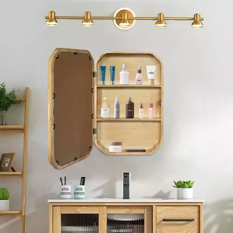Miroir de salle de bain mural avec armoire et étagères réglables, design moderne peu encombrant, naturel antique
